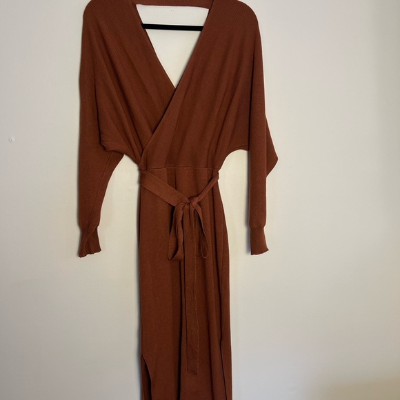 Womens Long Knitted Dress Sexy Wrap Sweater Long Sleeves Occasion Chic Fitted - Picture 4 of 16